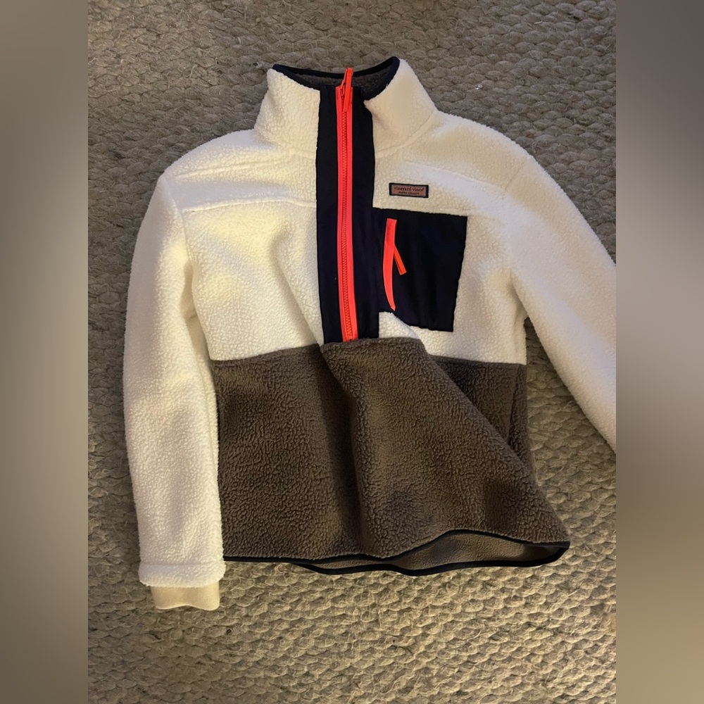 Vineyard Vines Fleece Pullover - White, Navy, and Brown